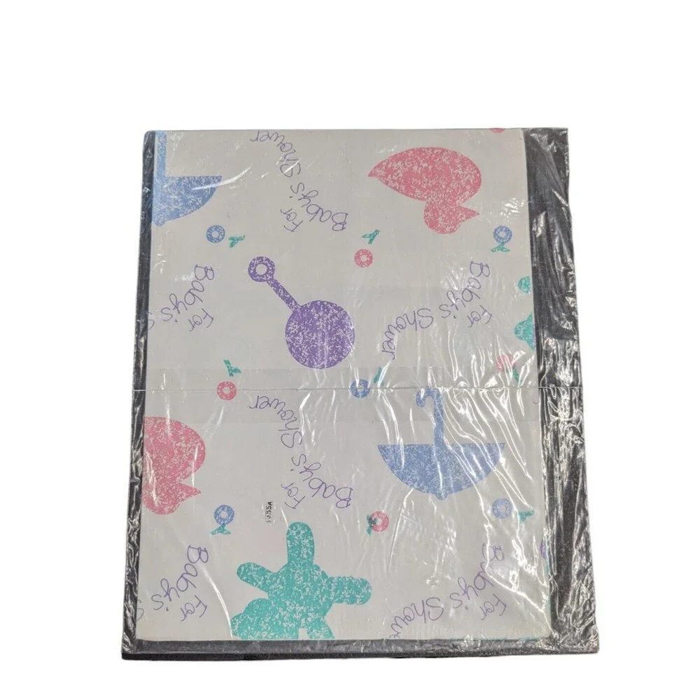 Vintage Forget Me Not Gift Wrap Paper Baby Shower Umbrella Teddy Bear Ephemera